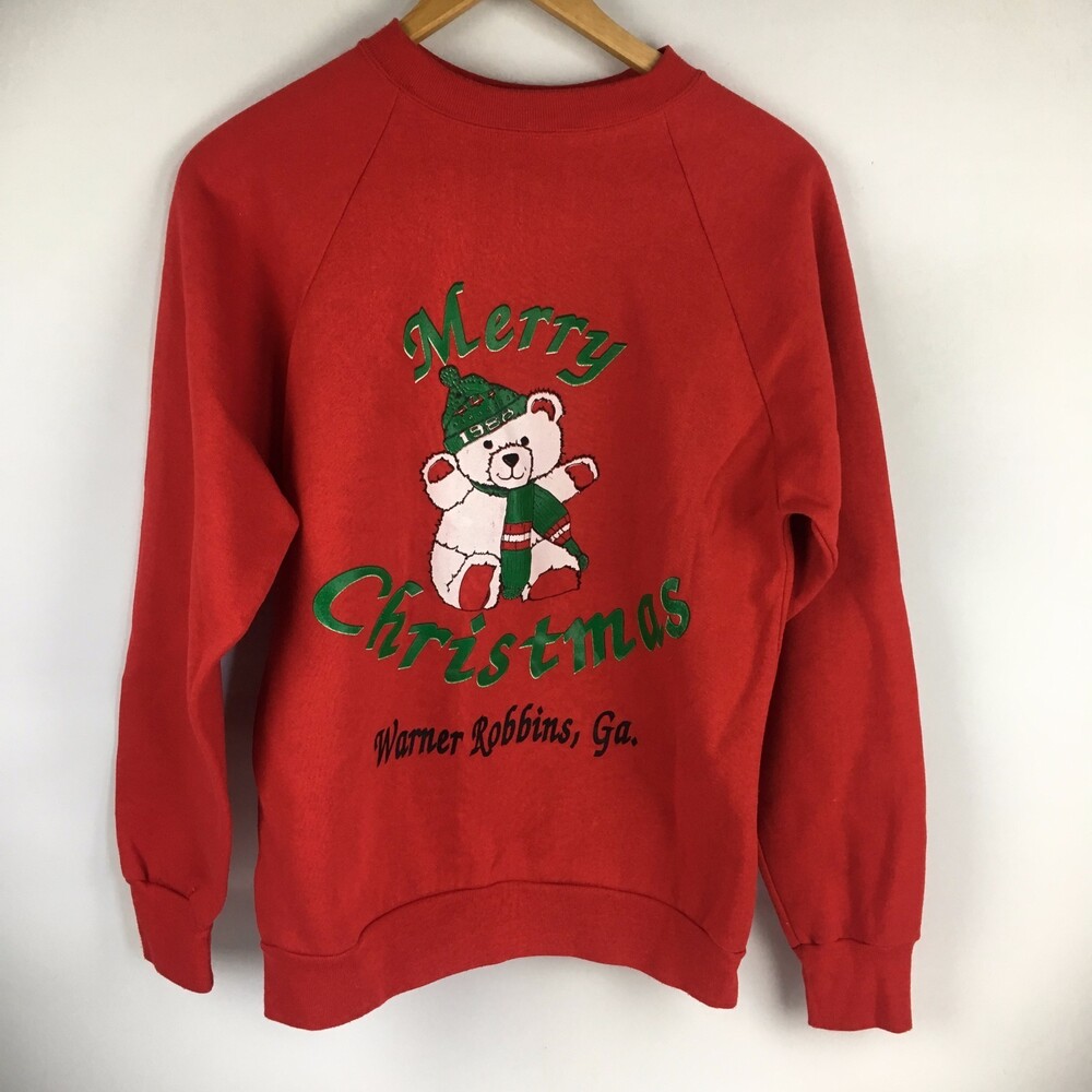 VTG 80s Ugly Christmas Crewneck Sweatshirt Adult M Unisex Tacky Gaudy Teddy Bear